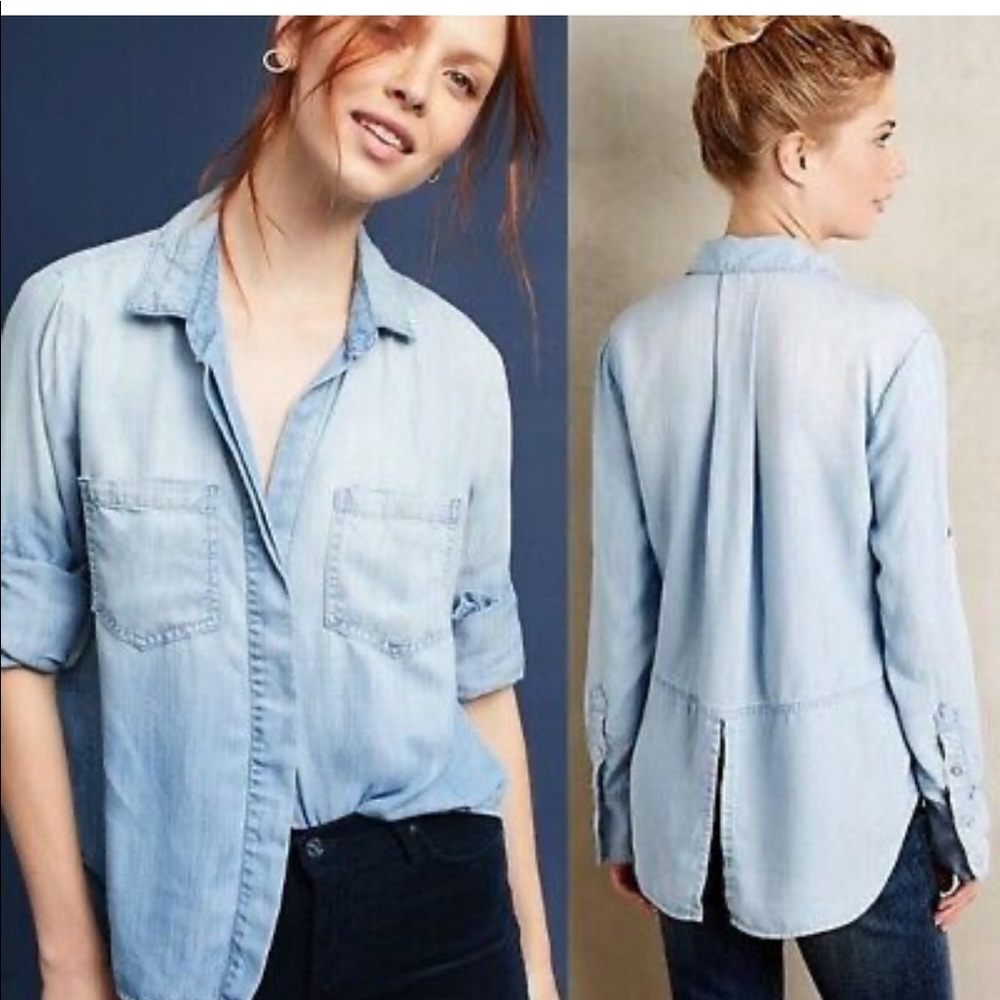 Anthro Cloth and Stone bleach coastal cowgirl chambray buttondown top